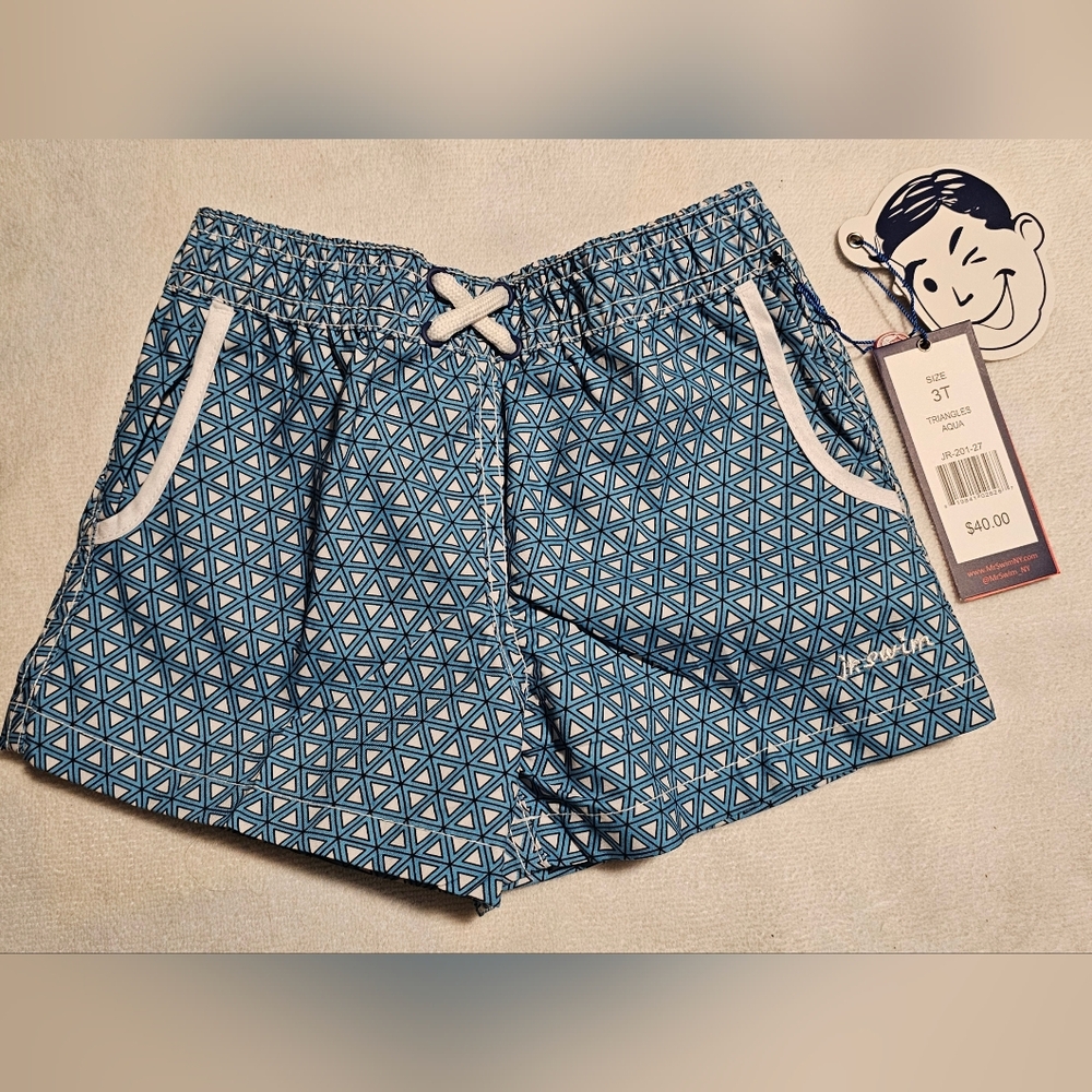 Jr. Swim Triangles Swim Trunks Aqua Blue White Toddler Boy's Size 3T NEW
